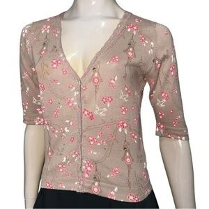 Charlotte Tarantola Disney Women’s M Light Brown Pink Floral Sweater Cardigan